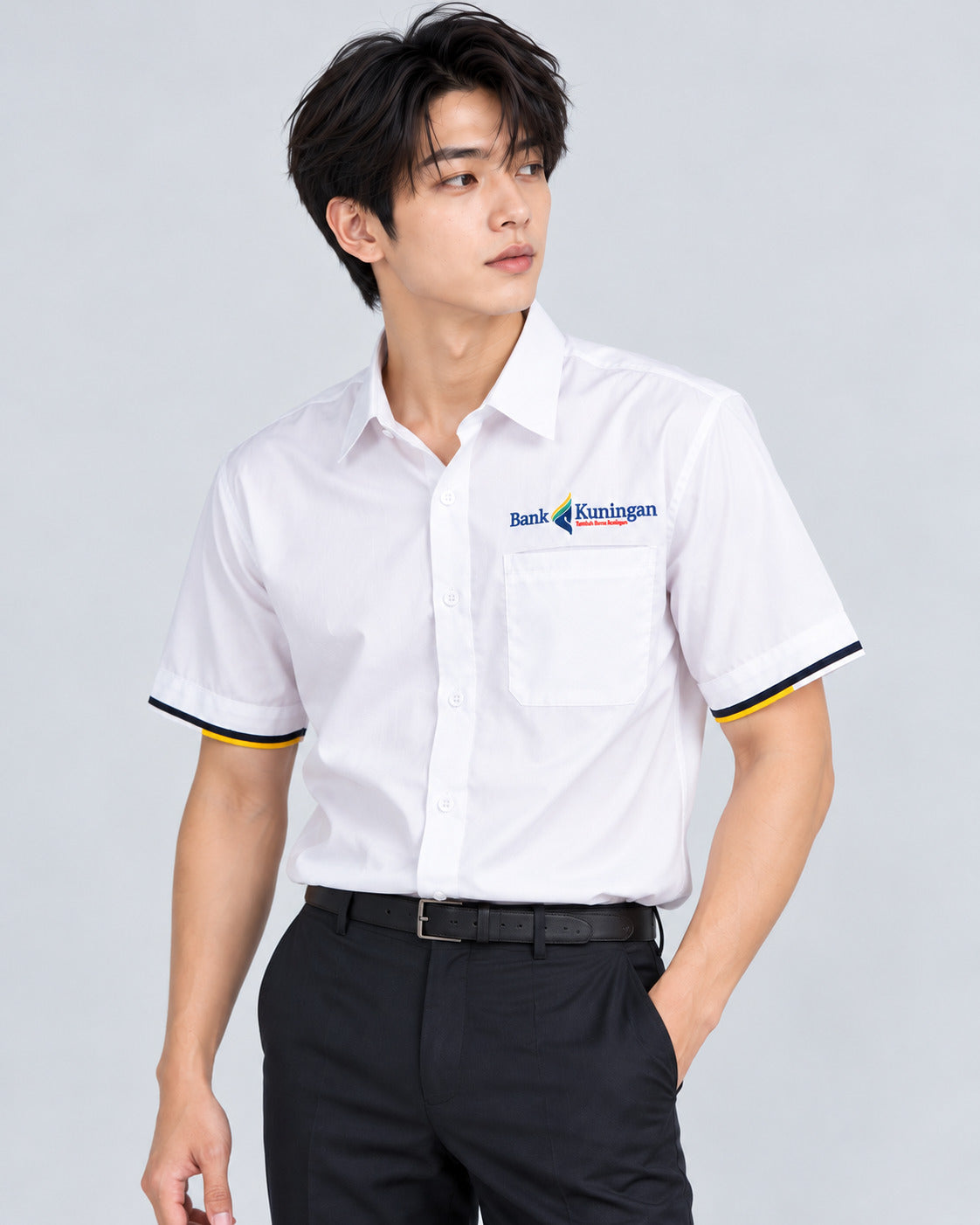 White Short Sleeve Corporate Shirt Bank Kuningan